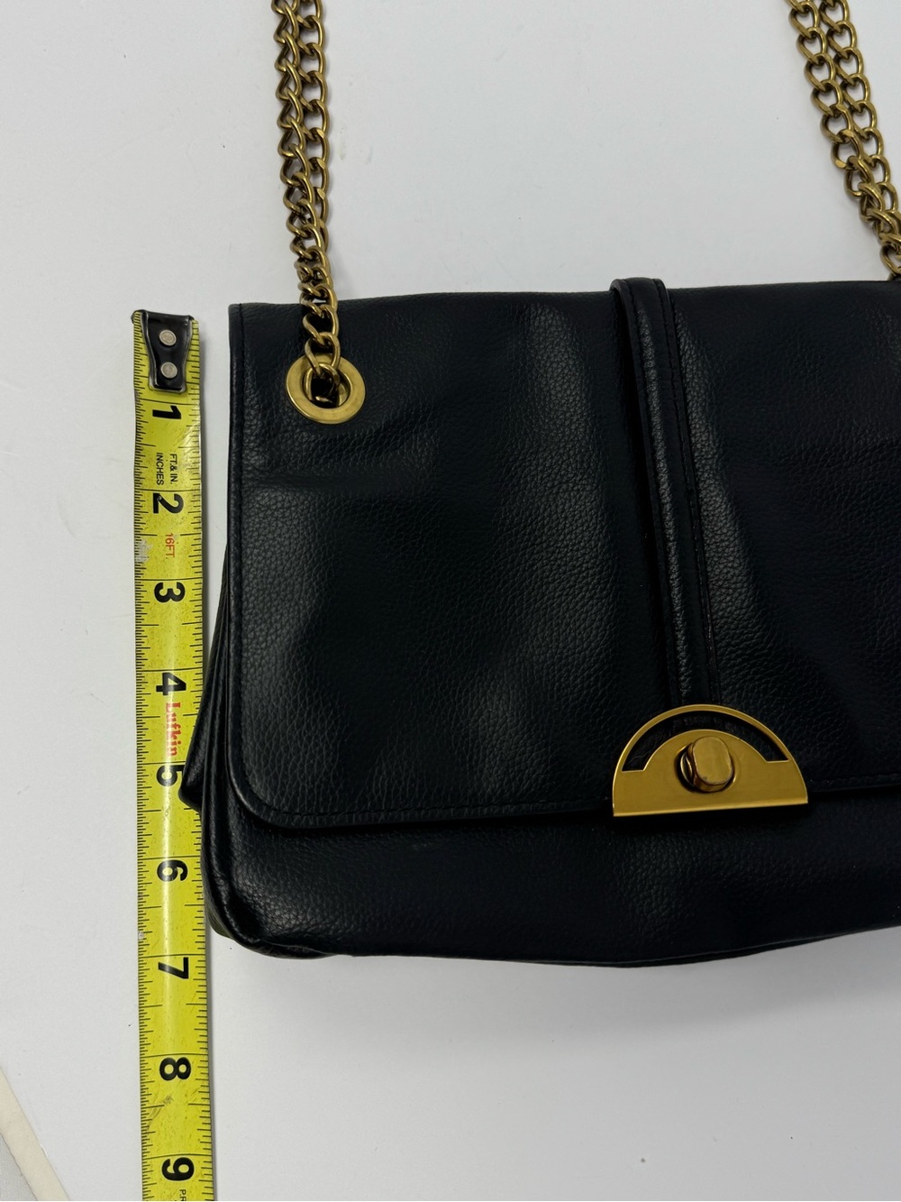 Antonio Melani Black Leather Crossbody Shoulder Purse Bag w/ Gold Chain Strap - Picture 14 of 15